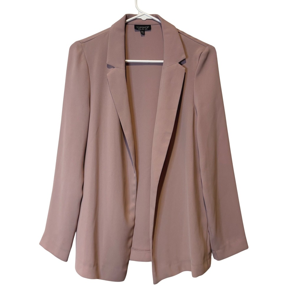 TOPSHOP‎ Womens Mauve Pink Open Front Long Sleeve Blazer Jacket Size 4 US Travel